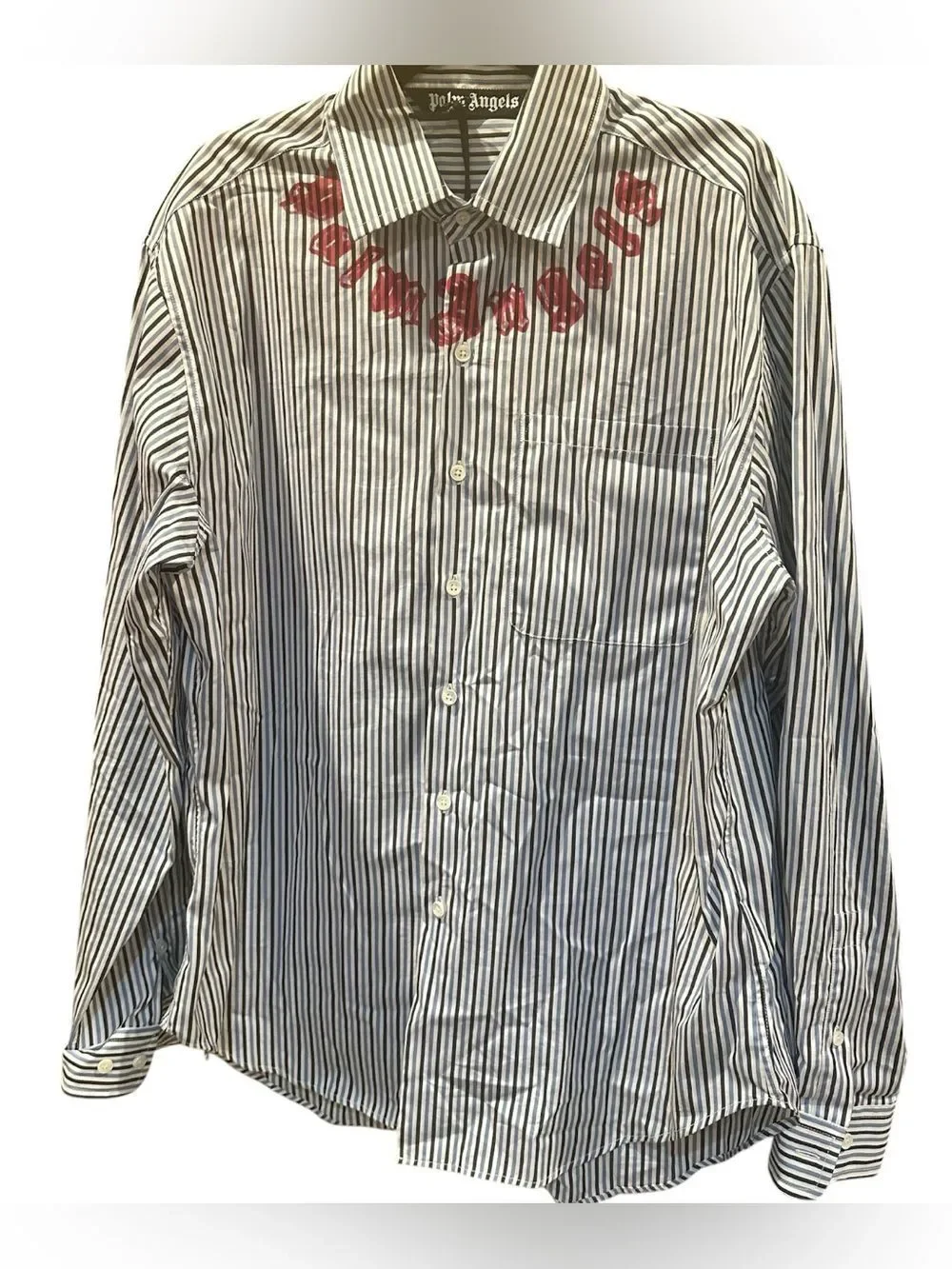 NWTs Palm Angels Logo Print Cotton Button Down Pinstriped Shirt Size 50 | US L